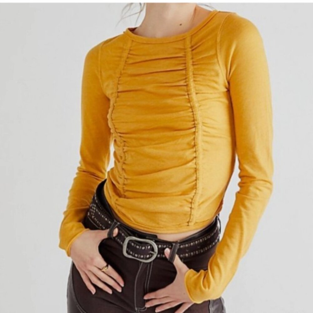 Free People We The Free Stella Mustard Square Neck Long Sleeve Top S